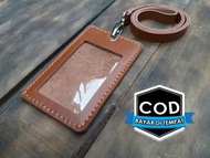 Garuda ID Card Kulit Asli Name Tag Tali Panjang - Coklat