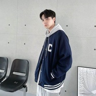 Varsity Hoodie BIG SIZE ( S - 6XL ) C Logo Inisial Two Tone Jacket Varsity Mix Kombinasi Korean Styl