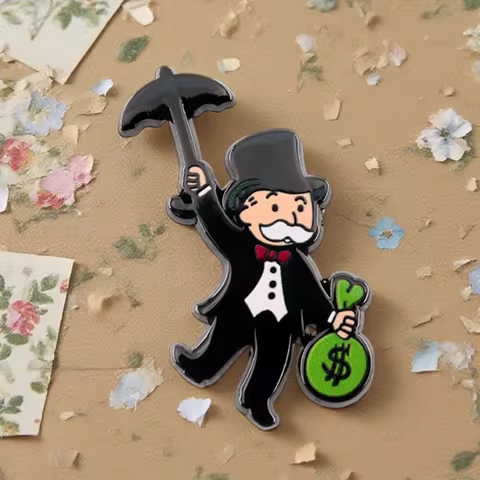 Mr. Monopoly Holding Money Bag Enamel Pin Strategy Board Game-Monopoly Peripheral Badge Gamer Gift S