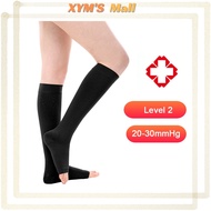 XYM'S 1 คู่ถุงเท้าการบีบอัดเส้นเลือดขอดเข่า-ถุงน่องสูง 15-40mmHg 2 ผู้ชายผู้หญิงเปิดนิ้วเท้าผิว/สีดำ