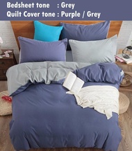 [ SG Local Seller ]  Luxury Reversible  2 Colours Tone Design Fitted Bedsheet with Quilt cover set  