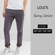 LOUI'S กางเกงขายาวผู้ชาย สีเทา กางเกงผ้าชิโน ขายาวลำลอง ขายาวใส่ทำงาน ใส่สบาย ไม่ร้อน กางเกงขายาวสไตล์เกาหลี