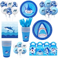 Baby Shower Boy Blue Shark Whale Birthday Party Supplies Baby Shark Disposable Plates/Cups/Paper Tablecloth Supplies Decor