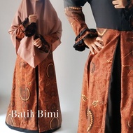 Gamis pesta batik sogan kombinasi polos wanita modern size L elegan