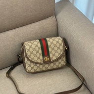 GUCCI Ophidia 紅綠織帶郵差包 - 小號烏木