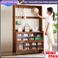 Wooden Shoe Rack with Hook Home Entrance Shoes Cabinet Dustproof Bamboo Shoe Shelf