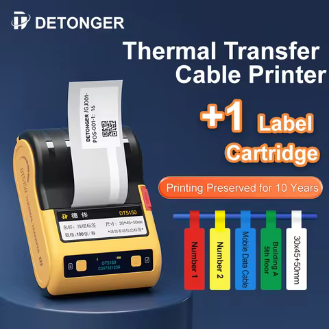 DETONGER DT5150 MiNi Portable Smart Thermal Ribbon Printer Wireless BT Barcode QR Code Cable Sticker