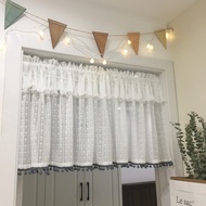 White Striped Semi Sheer Short Curtains for Kitchen Window Rod Pocket Top Wavy Drapery Half Curtain Dining Cabinet Sink Occlusion Drapes
