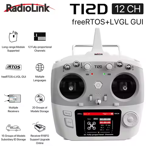 RadioLink T12D 12 Channels RC Transmitter 2.4GHz with R12F Receiver Remote Controller for FPV Drone