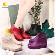 Cream Canvas Thickened Water Boots - Women's Waterproof Platform Rain Boots