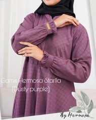 Gamis hermosa bahan wolfis embos motif starla warna dusty ungu-gamis syari busui umbrella premium