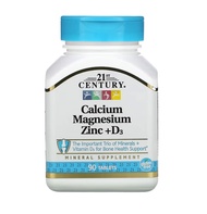 [ แคลเซียม แมกนีเซียม ซิงค์ ] 21st Century, Calcium Magnesium Zinc + D3 x 90 เม็ด (Tablets)