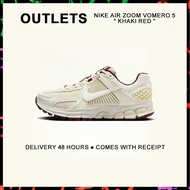 กล่องที่สมบูรณ์ Nike Air Zoom Vomero 5 " Khaki Red " Running Shoes HF0737 - 111 รับประกัน 1 ปี