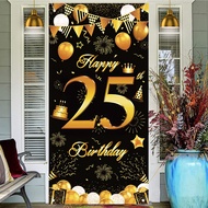 Black Gold 25th Birthday Door Banner – Unisex Decoration for Man or Woman