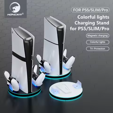 Vertical Console Stand with Two Controller USB Charging Slots for PS5,PS5,Pro, PS5 Slim With RGB Lig