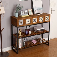American Retro Chest of Drawers Bedroom Solid Wood Entryway Table Iron Art Storage Rack Living Room 