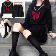 Japanese School Uniform Girls Jk Suit Red Tie Black Three Basic Sailor Uniform Women Long Sleeve Sui