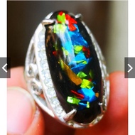 Kalimaya Black Men's Ring Stone Black Opal Pandan Model Full Jarong SIang Malam Stainless Steel