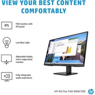 HP M27ha FHD Monitor - Full HD Monitor (1920 x 1080p) - IPS Panel and Built-in Audio - VESA Compatib