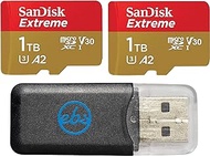 SanDisk 1TB Extreme MicroSDXC UHS-I (2 Pack) Memory Card for DJI Mini 3 Pro Also Works with DJI Remote Controller (SDSQXA1-1T00-GN6MN) Bundle with 1 Everything But Stromboli Micro SD Card Reader