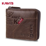 QUANAML Kavis men's short leather zipper Crazy Horse Leather Men's bag large capacity soft Wallet Leather Wallet men's bag