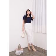 MADEBY3INUTE Anders Square Neck Basic Ribbed Top in Navy