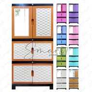 Lemari Plastik 4 Susun Tingkat Jumbo Full Kunci Kaca Cermin Karakter Model Rak Gantungan Kabinet Baj