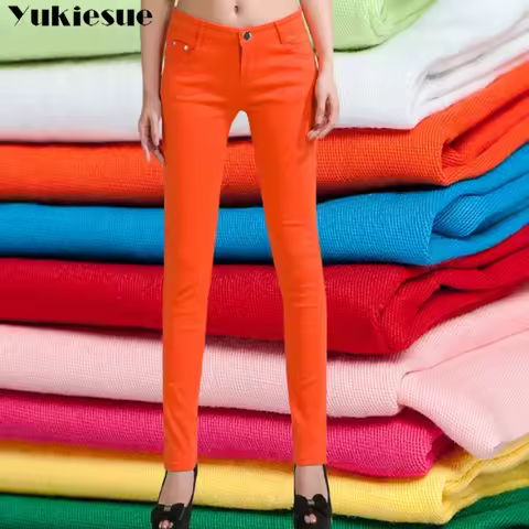 Women's Candy Color Pants Pencil Trousers Spring Autumn Elegant Office Mid Waist Pants For Women Sli