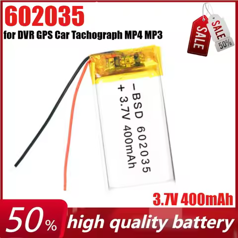 3.7V 400mAh 602035 Lithium Li Ion Polymer Rechargeable Battery for DVR GPS Car Tachograph Bluetooth 