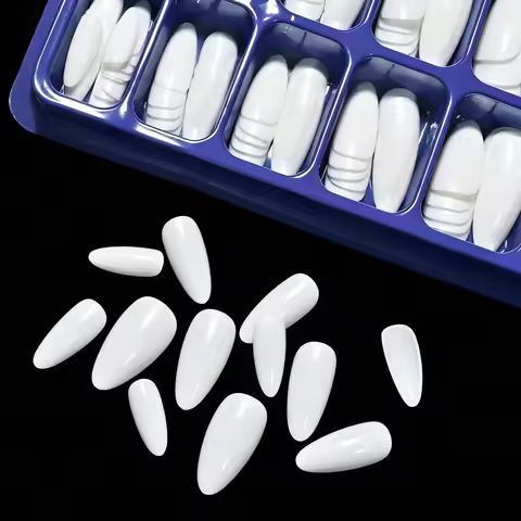 120Pcs/Box Summer White Almond Press On Nails Full-Cover Glossy White Color Short Almond Fake Nails 