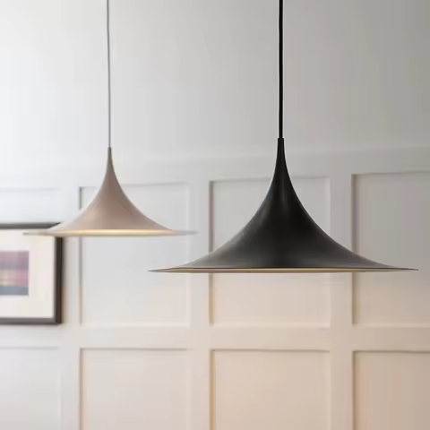 Nordic Danish designer Seim's minimalist dining table, study, flying saucer pendant light, French re