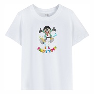 Kids AumSum IT'S PARTY TIME Cartoon Print Short Sleeve T-shirt Boys Girls 100% Cotton Casual Crew Ne