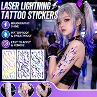 Anime Laser Lightning Tattoo Stickers Purple Makeup Style Demon Art Boy Body Group Z0