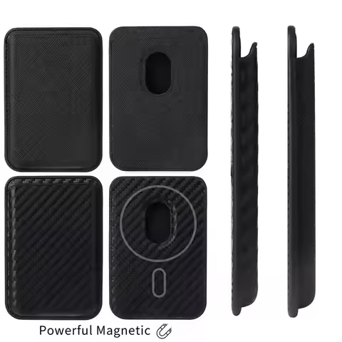 Strong Magnetic Card Wallet For Magsafe iPhone 17 Samsung Mag Safe Card Holder Carbon Fiber Lychee S