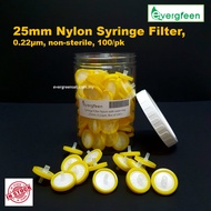 ( READY STOCK ) Nylon 25mm Syringe Filter 0.22µm with Outer Ring, 100pcs/ Pack