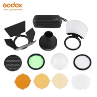 Godox AK-R1 + S-R1 Barn Door, Snoot, Color Filter, Reflector, Honeycomb, Diffuser Ball Kits for Godox AD200 H200R V1 Flash Head