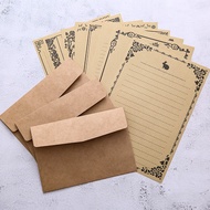 [Ready Stock] 8 Pcs Korean Retro Art Letter Paper Set White Cardboard Kraft Envelope