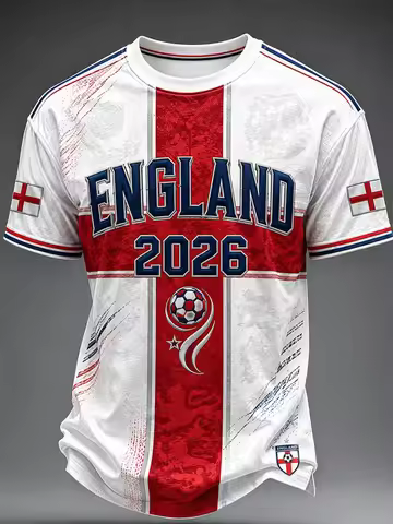England Soccer Jersey White Red Panel England Lettering Dual Sleeve Cross Flags Soccer Motif 2026 Cr
