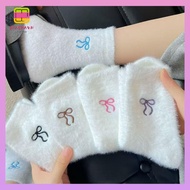 DIACHAVN Plush Socks, Sweet Bow Hairy Mink Velvet Socks, Cozy Wear Thickened White Color Cozy Warm S