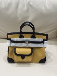 愛瑪仕birkin cargo玉米黄帆布拼皮手袋