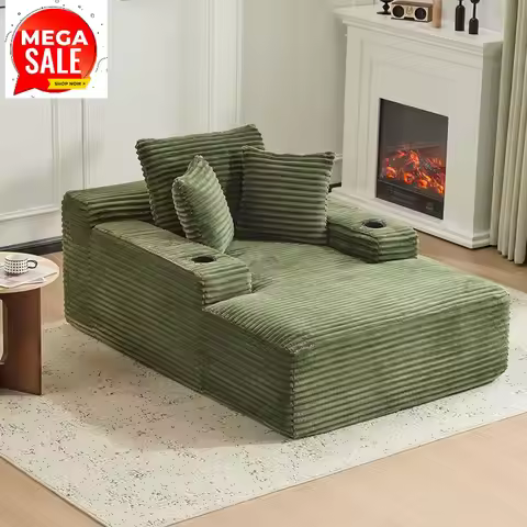 66" Oversized Chaise Lounge Sofa Chair Indoor, Modern Corduroy Single Sleeper Couch Chair with 3 Sof