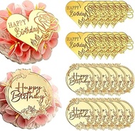 Gold Mirror Acrylic Happy Birthday Cake Toppers, Heart and Circle Designs, 24 Pieces, 0.06 Inch Thic
