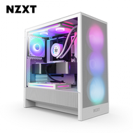 NZXT H5 Flow RGB 白 玻璃透側機殼 (ATX/Type-C/內建風扇前2斜1後1/網孔面板/顯卡365mm/塔散165mm)
