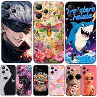 For Xiaomi Redmi 12 5G POCO M6 PRO 5G Global Case Phone Cover black tpu flower cute beauty cat shark
