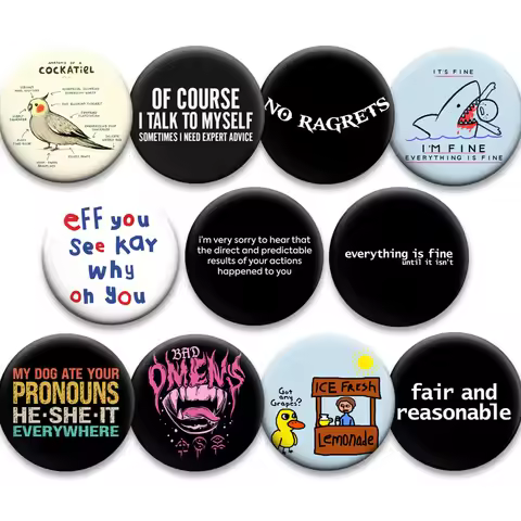 Skull Hum Bad Omens Everything Is Fine Nope Pins Funny Creative Cartoon Badge Round Display Brooches