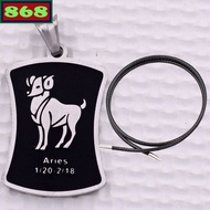 Aries - Aries stainless steel pendant with black rubber strap necklace + stainless steel hook, Zodia