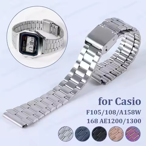 18mm Stainless Steel Watchband for Casio A159/A158/A105/A168/A169 AE1200/1300/AE500W/F105 Small Squa