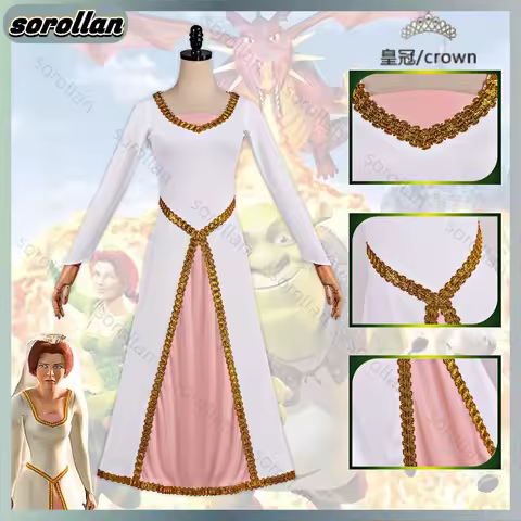 Shrek Princess Fiona Cosplay Costume Fiona Wedding White Dress Evening Dress Halloween Roleplay Outf