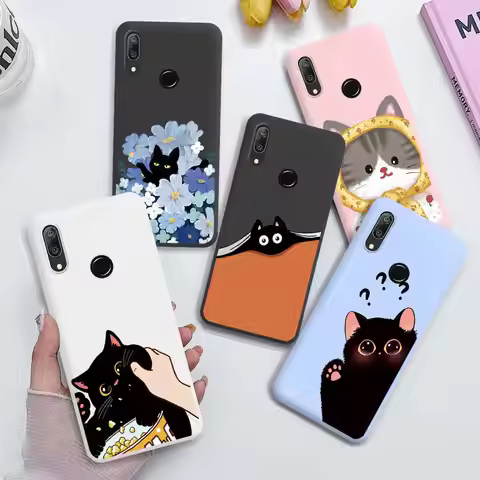 Cartoon Case For Huawei Y7 Prime 2019 Y7 Pro 2019 Prime 2019 P Smart Z Honor 9X with hole Cute Balck