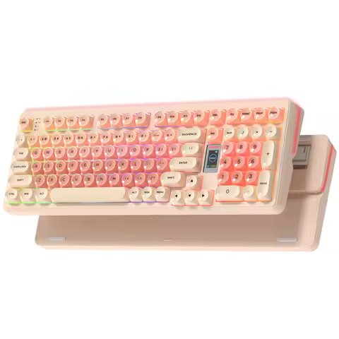 WK98 98% Pink Foundation Keyboard Gaming Mechanical Keyboard 3 Mode with Multimedia Screen RGB Backl
